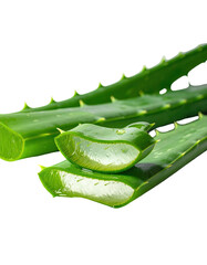 Fresh aloe vera slices, vibrant green, glistening with moisture