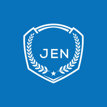 JEN Shield Logo Design JEN Minimal Laurel Wreath and Star Emblem for Sports Corporate JEN Club and Brand Ident.
