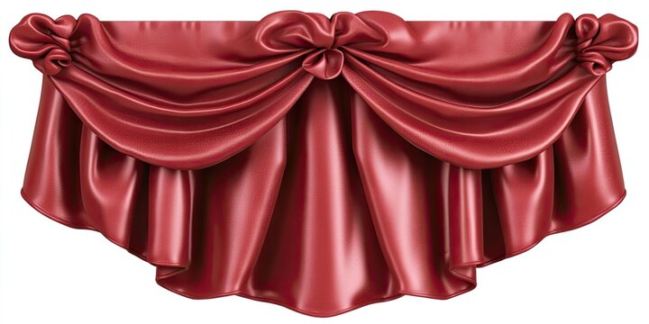 Elegant red silk curtain valance with swags and bows.