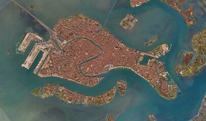 Venice, Italy: High-Resolution Aerial View of the Iconic Water City and Canal Network © Aerial View