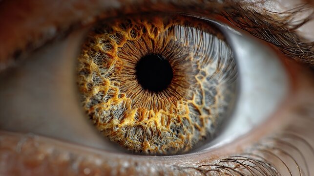 Macro, detailed human eye complex, hazel/brown iris
