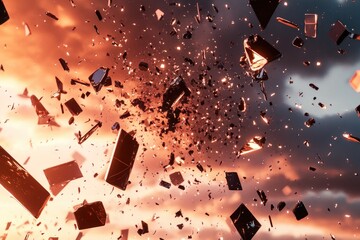 Shattered glass against stormy sky