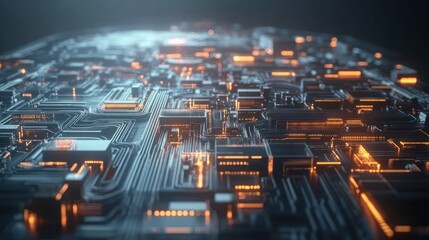 Obraz premium Circuit board detail with orange and blue lights