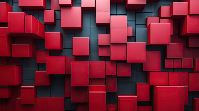 Abstract 3D background with red and black geometric cubes pattern.