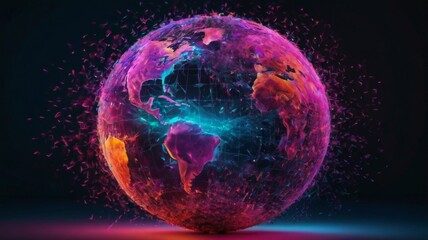 Obraz premium Vibrant Abstract Representation of a Global Network with Colorful Lights and Dynamic Energy Effects