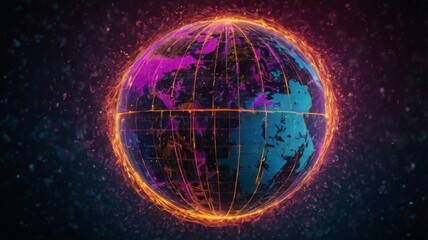Obraz premium Colorful Global Visualization with Electric Glow Effects Representing Connectivity and Technology Innovation in a Digital World
