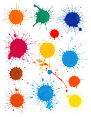 Abstract splattered paint design. Colorful, radiating bursts of paint on a dark background