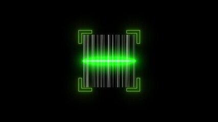 A neon scanner icon displays a glowing, sleek representation of a barcode or QR code scanner, with light beams or digital lines, symbolizing technology, scanning .4k video motion - Powered by Adobe