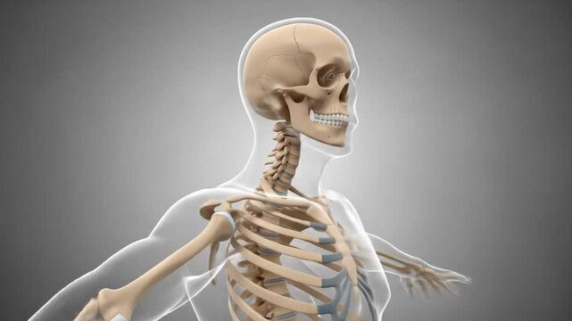 Human skeleton anatomy, bones of the head, neck, and shoulder.