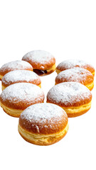 A cluster of sugared, filled doughnuts