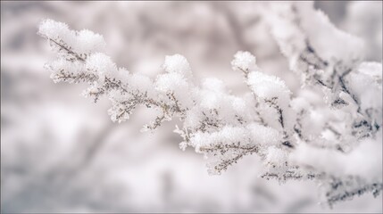 Obraz premium Snow-Covered Branch Texture: Delicate Ice Crystals and Fresh Snow's Softness - Winter's Silent Grace