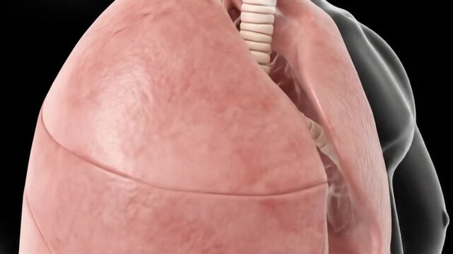 Anatomical illustration of the human respiratory system, focusing on the lungs and trachea.
