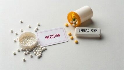 Infection Spread Risk Concept with Pills and Medical Elements Highlighting Health Concerns and Safety Measures