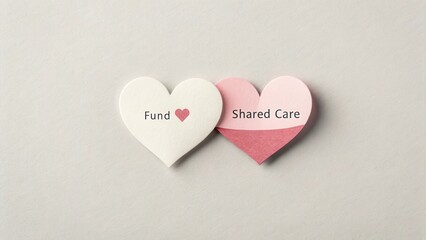 Hearts with Text Fund and Shared Care on Neutral Background for Community Support and Fundraising Concept