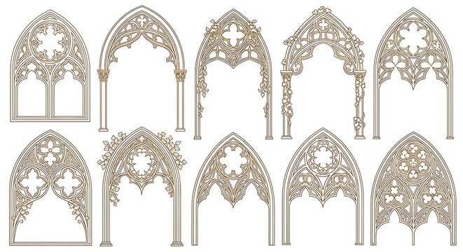 Gothic Arch Designs Collection Vector Illustration.