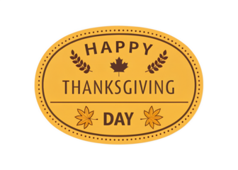 Happy thanksgiving day oval emblem with autumn leaves and wheat stalks isolated on transparent background