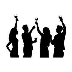 silhouette of a man and woman in a party holding a glass of wine