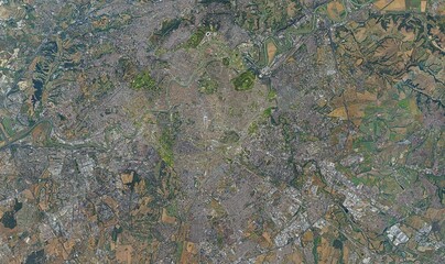 Rome, Italy: High-Resolution Aerial View of the Dense Urban Fabric and Tiber River