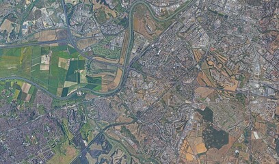 Rome, Italy: High-Resolution Aerial View of the Dense Urban Fabric and Tiber River