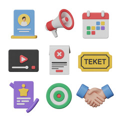 Isometric 3D Icons for Business and Events on Black Background graphic design isolated on a transparent background