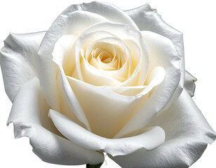 Close-up of a pristine, creamy-white rose.  Petals gently curve outward, displaying a delicate, soft-yellow center.  Focus is sharp, highlighting the rose's texture and form