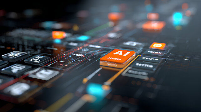 AI workflow automation artificial intelligence software interface nodes triggers data tool dashboard coding icon flow process technology 3d rendering. Stock Illustration - Powered by Adobe
