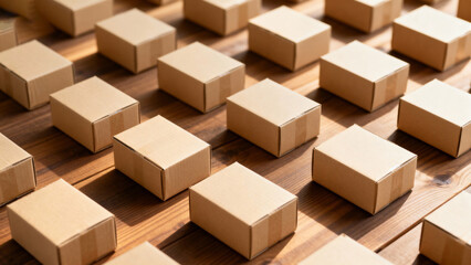 Brown cardboard boxes on wooden surface