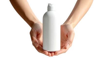 White bottle held by two hands