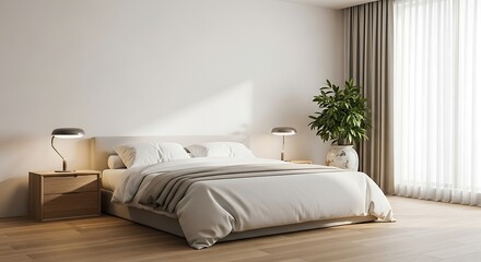 Elegant Bedroom Interior Design Modern Bed, Nightstands, and Natural Light for Relaxation