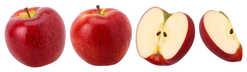 red apple (Envy Apple), half and slice isolated, fresh red apple, transparent PNG, PNG format