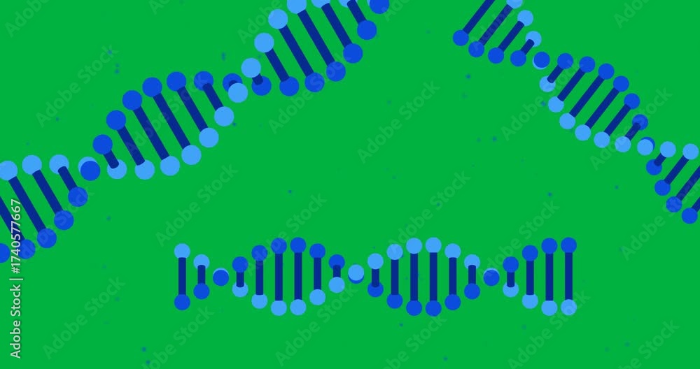 Wall mural animation of macro 3d blue dna strands spinning over transparent background