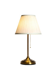 Obraz premium Simple, light beige table lamp with a tapered shade and a brass-toned base