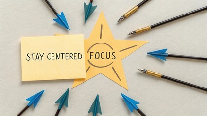 Stay Centered and Focused with Inspirational Message and Colorful Arrows for Motivation in Creative Workspace