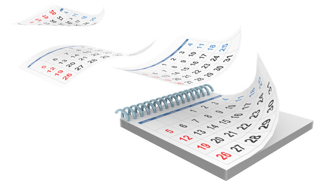 calendar time months pages flying  background - 3d rendering