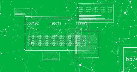 Animation of data processing on computer screens over transparent background - Powered by Adobe