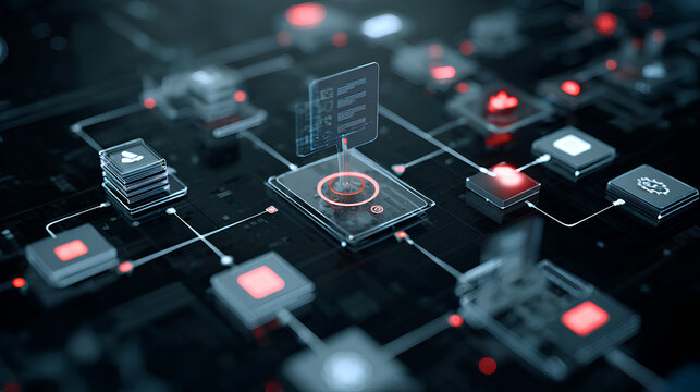 AI workflow automation artificial intelligence software interface nodes triggers data tool dashboard coding icon flow process technology 3d rendering. Stock Illustration
