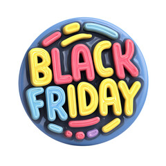 Glossy Black Friday Sale Badge with 3D Render, and Isolated on Black.