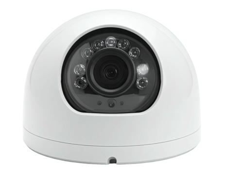 White dome security camera with multiple lenses