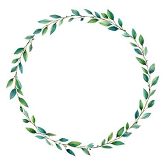 Watercolor laurel leaves compose a delicate ring, evoking nature and serenity, with elegance.