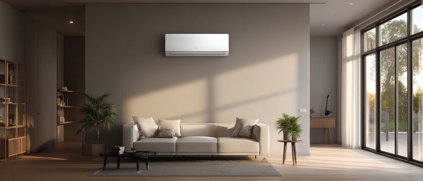 Modern living room with sofa ac unit and plants