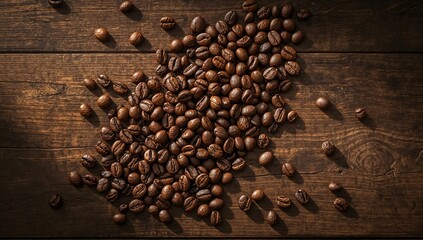 Coffee Beans, roasted Arabica beans with rich brown tones and glossy texture, arranged naturally, highlighting premium quality and authentic coffee visuals