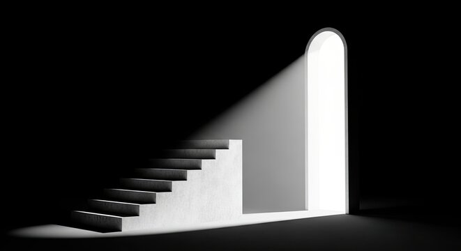 Stairway of Light Leading to an Illuminated Archway Entrance - Powered by Adobe