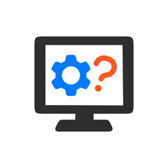 シンプルな歯車とクエスチョンマークのパソコン画面アイコン