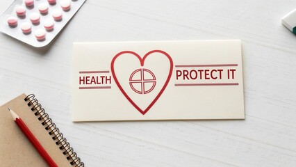 Health Awareness Campaign Sign with Heart Symbol and Target Motif for Protecting Well-being and Promoting Safety