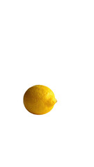 A single, vibrant yellow lemon, sharply focused against a completely black background.  The lemon's texture is visible, with subtle variations in color