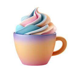 Pastel Latte with Rainbow Whipped Cream Isolated 3D Illustration.