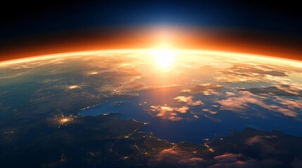 宇宙からの日の出：地球の地平線と夜明けの光