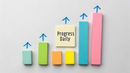 Colorful Graph Displaying Daily Progress with Sticky Notes and Arrows on a Light Background