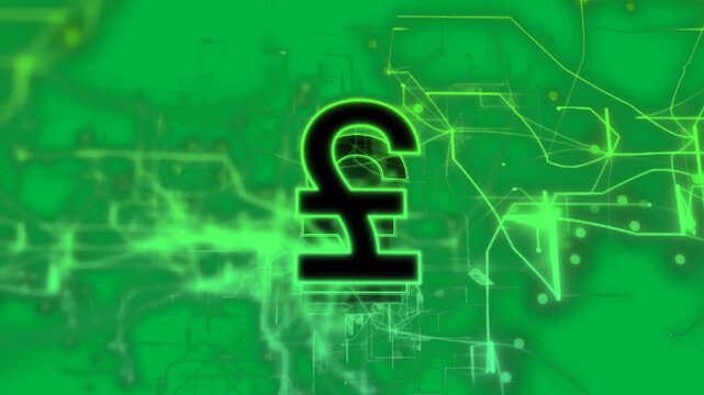 Animation of moving shapes and pound symbol over transparent background