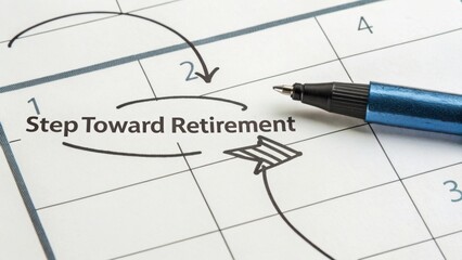 Step Toward Retirement Plan on Calendar With Pen and Arrows for Future Financial Planning and Goal Setting in Life